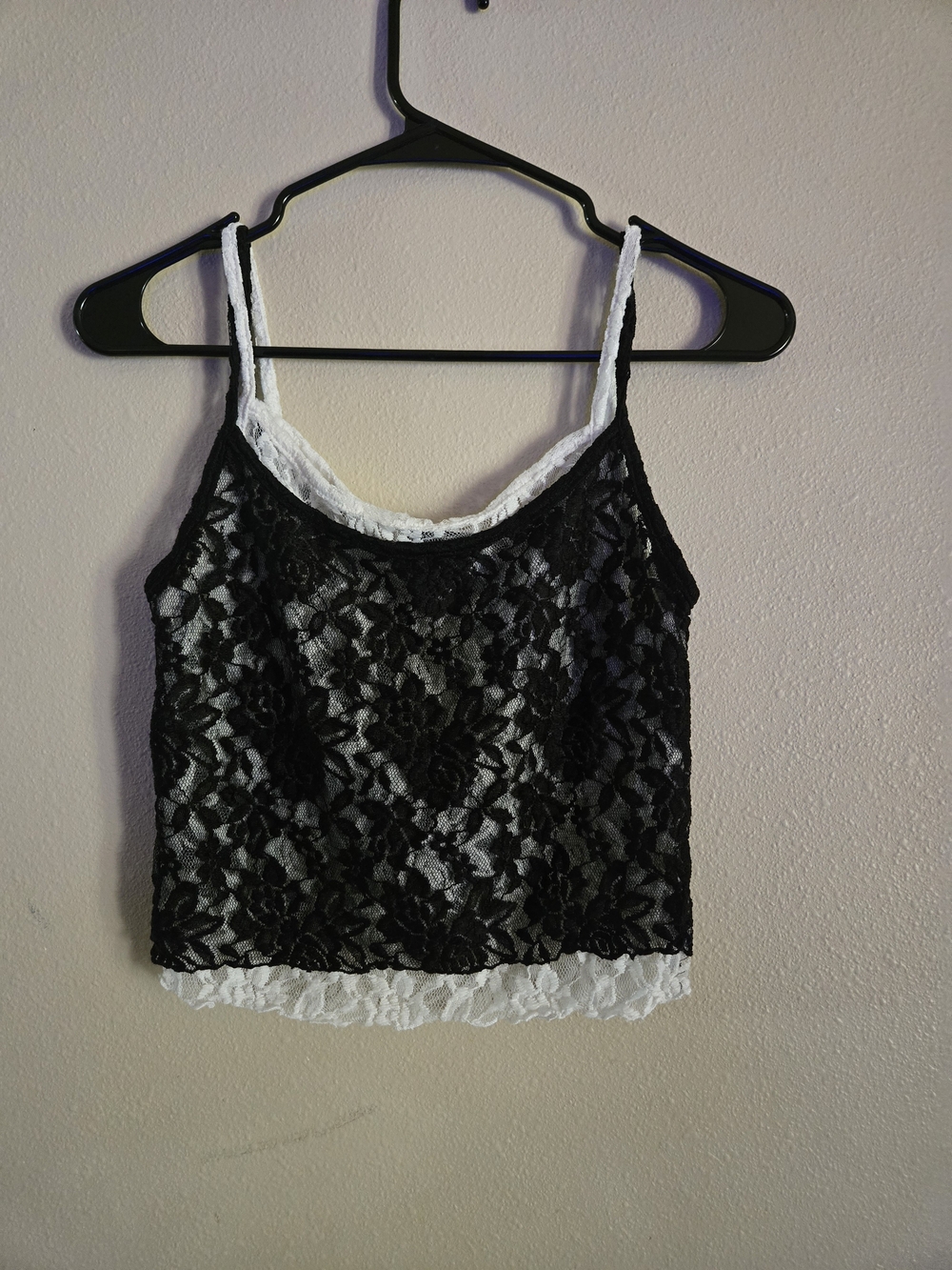 Lace Overlay Cami Tank Top - Black and White